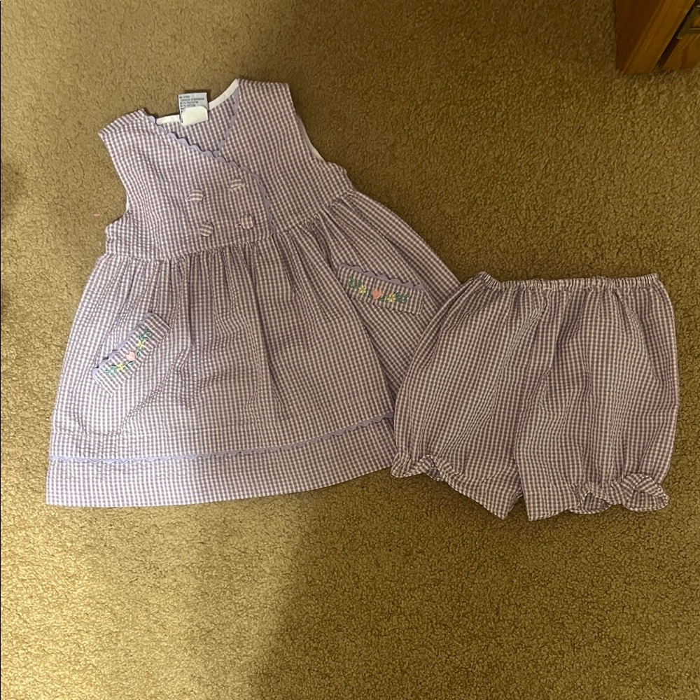 Purple Gingham Dress and Shorts Set